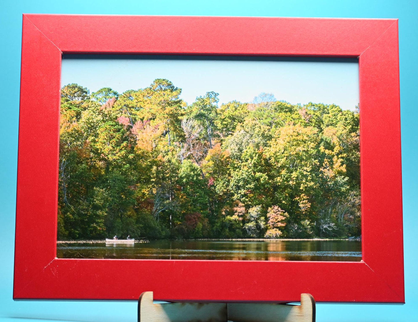 5x7 Framed Photograph of Fishermen Fishing in Autumn Colors, Serene & Calm Fall Wall Art Decor