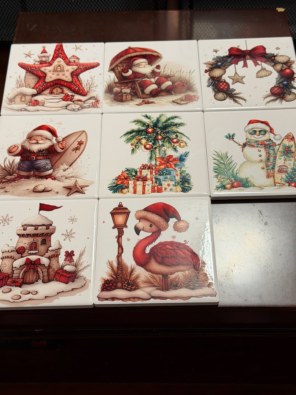 Colorful Ceramic Holiday Coasters, Fun Seasonal Decor Gifts, Vibrant Beach-Themed Christmas