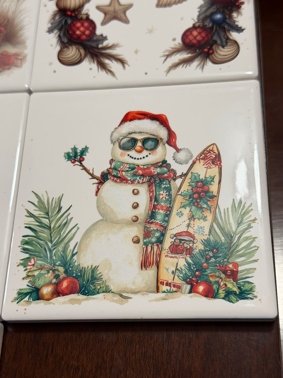 Colorful Ceramic Holiday Coasters, Fun Seasonal Decor Gifts, Vibrant Beach-Themed Christmas