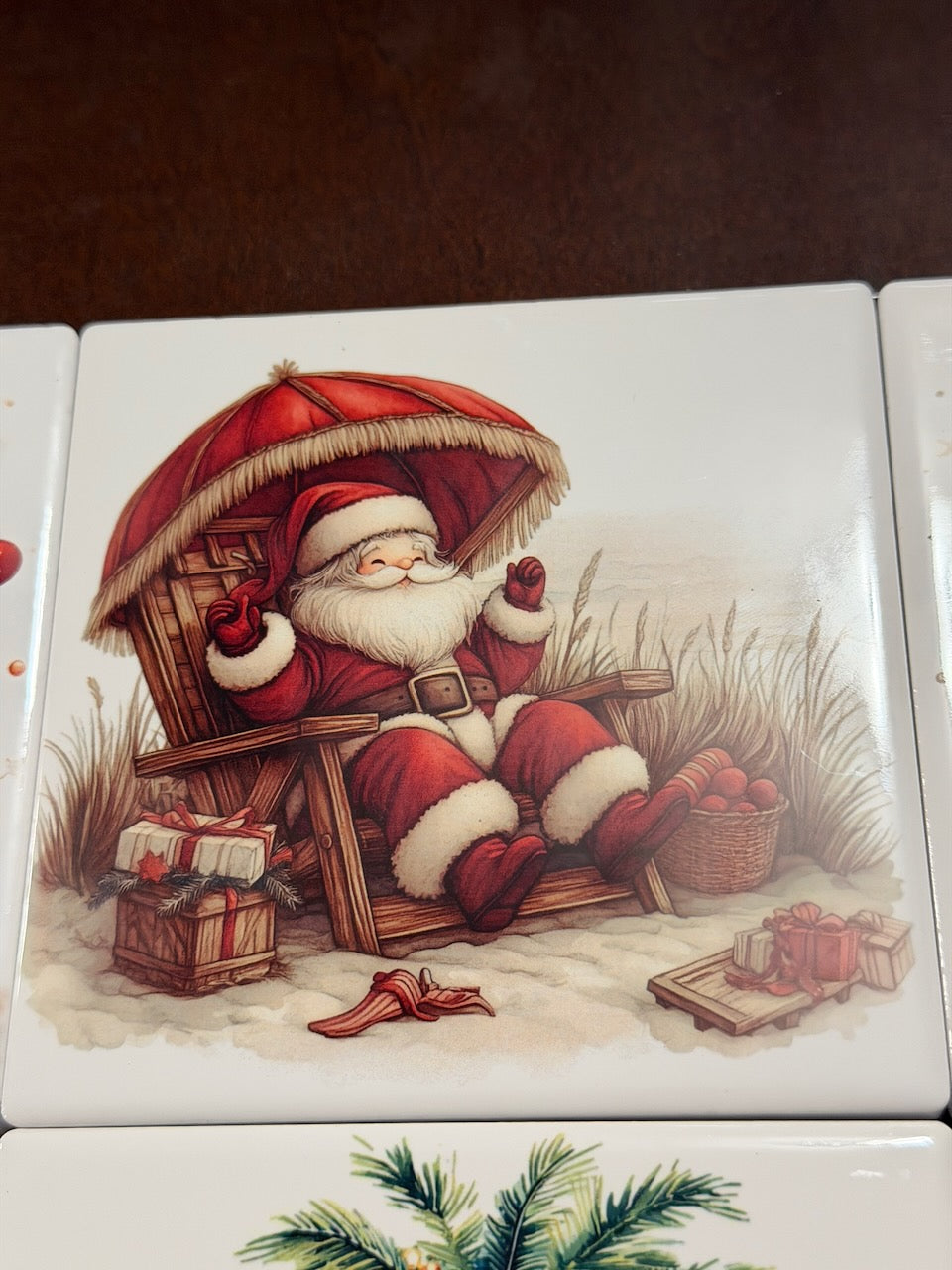 Colorful Ceramic Holiday Coasters, Fun Seasonal Decor Gifts, Vibrant Beach-Themed Christmas