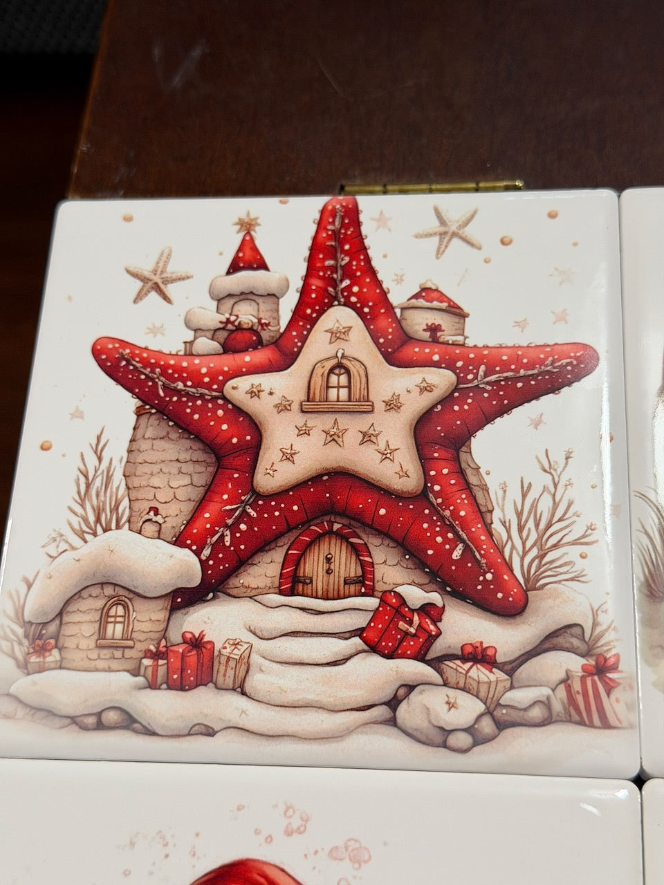 Colorful Ceramic Holiday Coasters, Fun Seasonal Decor Gifts, Vibrant Beach-Themed Christmas