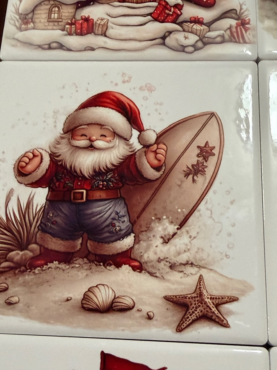 Colorful Ceramic Holiday Coasters, Fun Seasonal Decor Gifts, Vibrant Beach-Themed Christmas