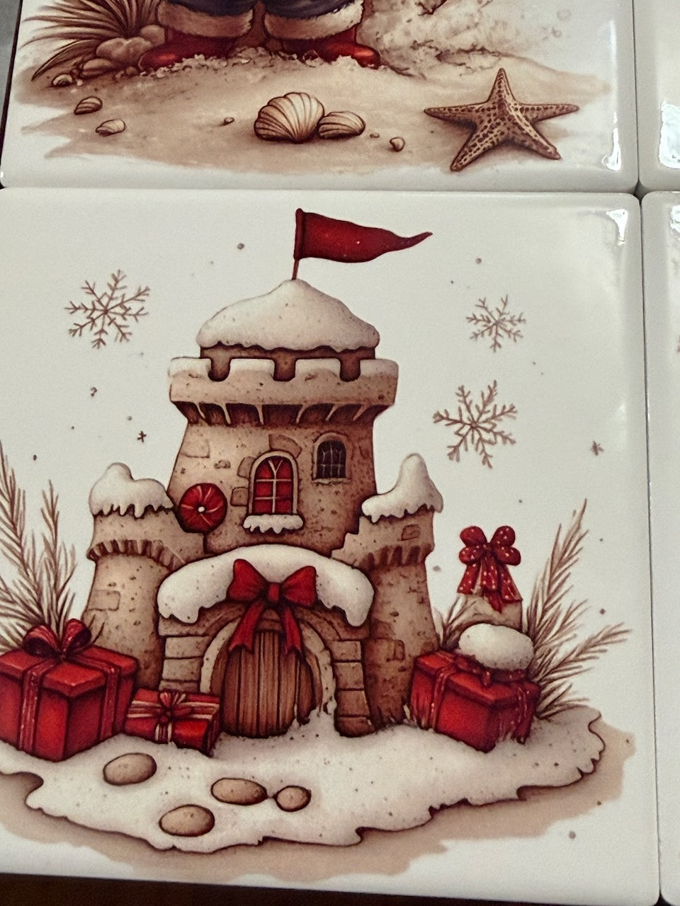 Colorful Ceramic Holiday Coasters, Fun Seasonal Decor Gifts, Vibrant Beach-Themed Christmas